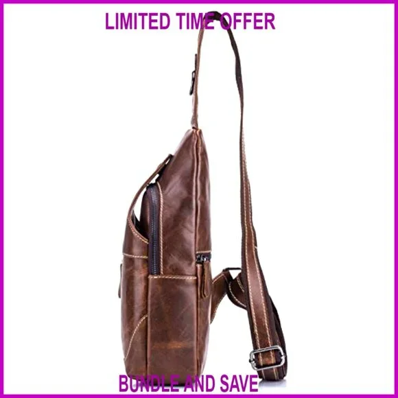 Genuine Leather Crossbody Sling Backpack for Travel Hiking Casual